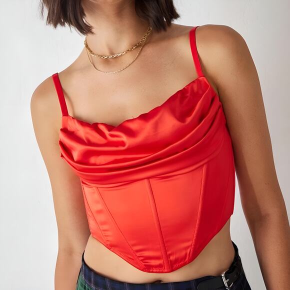 Urban‎ Outfitters UO Womens Y2K Romantic Lexi Satin Cowl Neck Corset Crop Top S - Picture 1 of 8